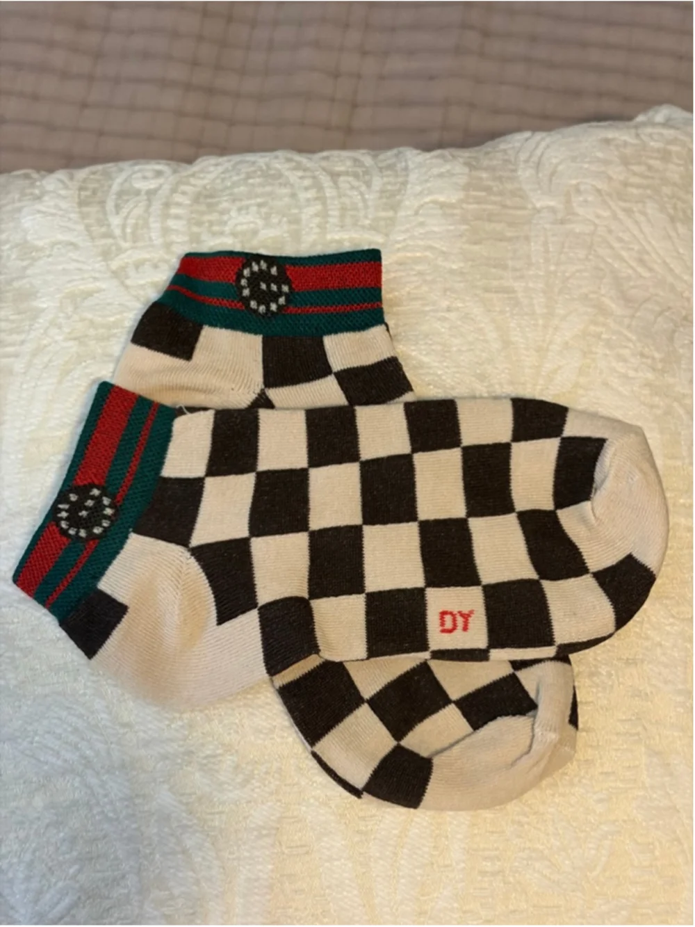 Women's Unbranded One Size Beige Black Checkered Ankle Socks